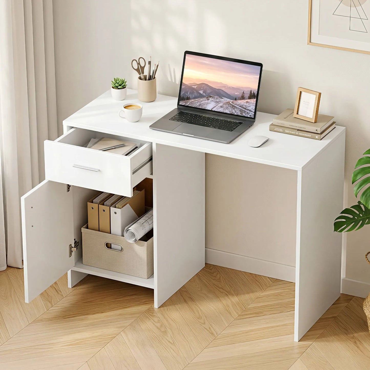 Artiss Computer Desk Drawer Cabinet White 100CM - Image 8