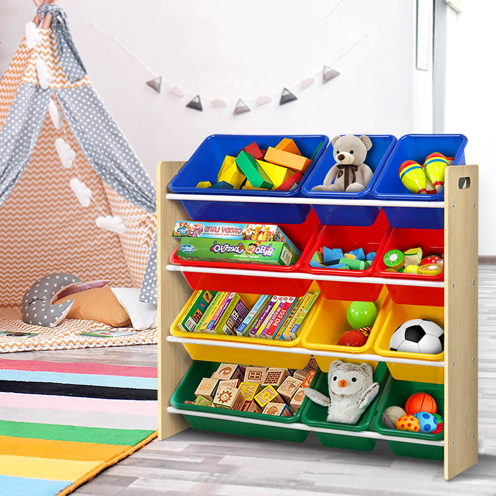 Keezi Kids Toy Box 12 Bins Bookshelf Organiser Children Storage Rack - Image 8