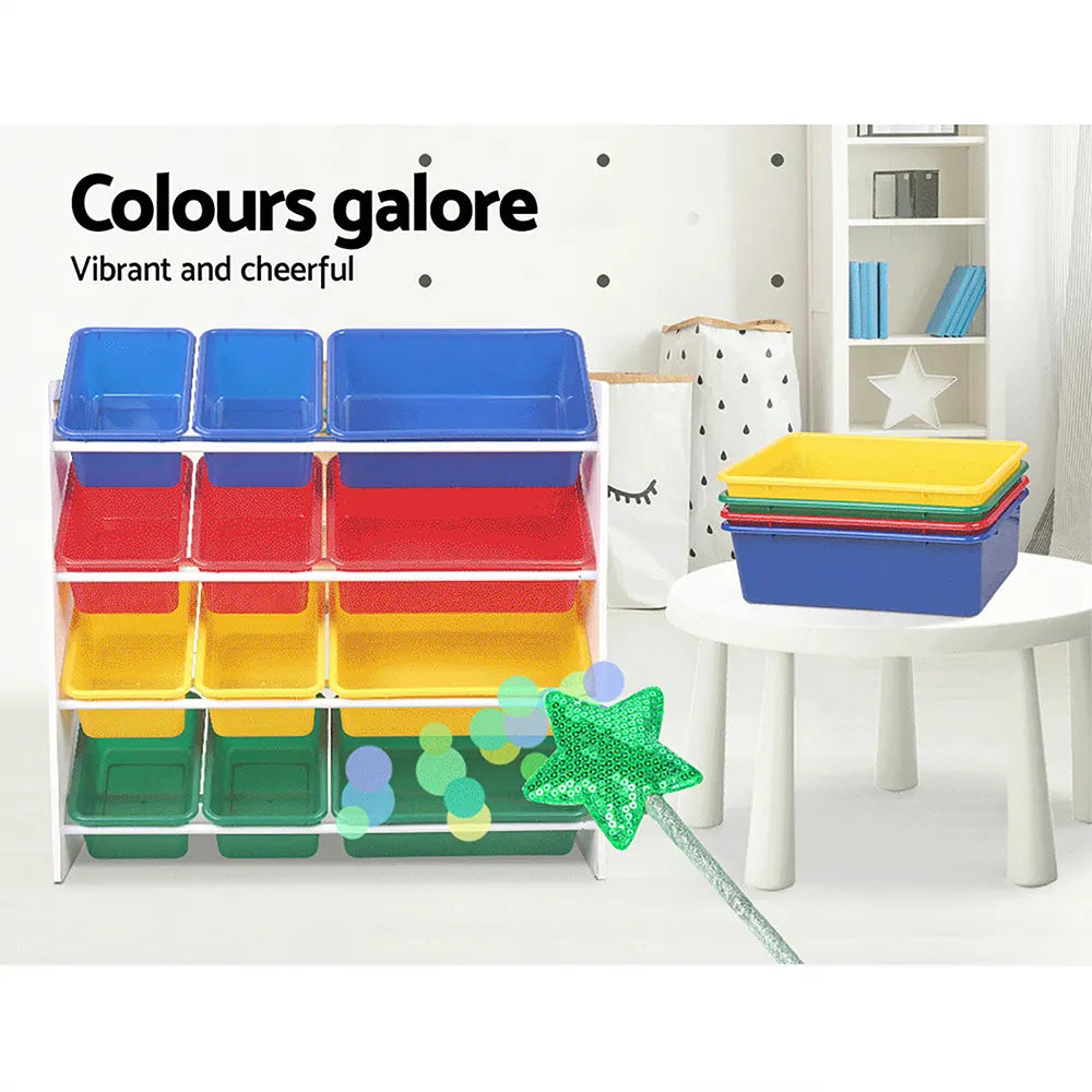 Keezi Kids Toy Box 12 Bins Bookshelf Organiser Children Storage Rack - Image 8