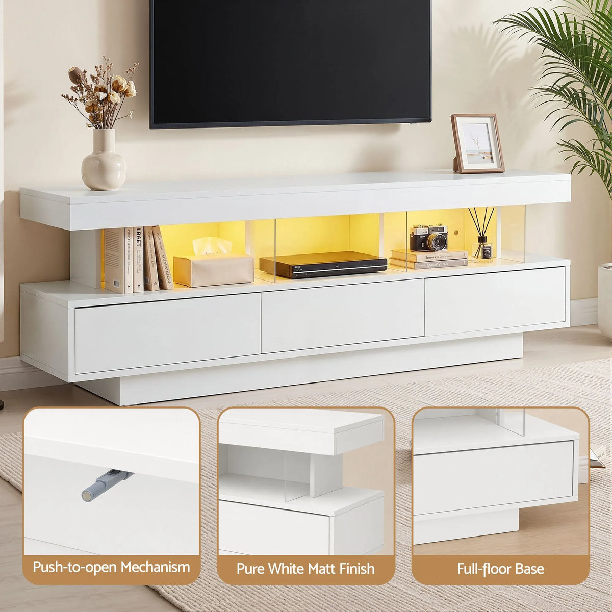 Artiss TV Unit LED 160CM Storage Drawer White - Image 9