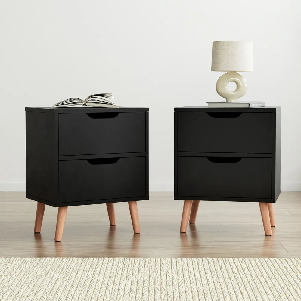 Artiss 2 x Bedside Table 2 Drawers - BODEN Black - Image 7
