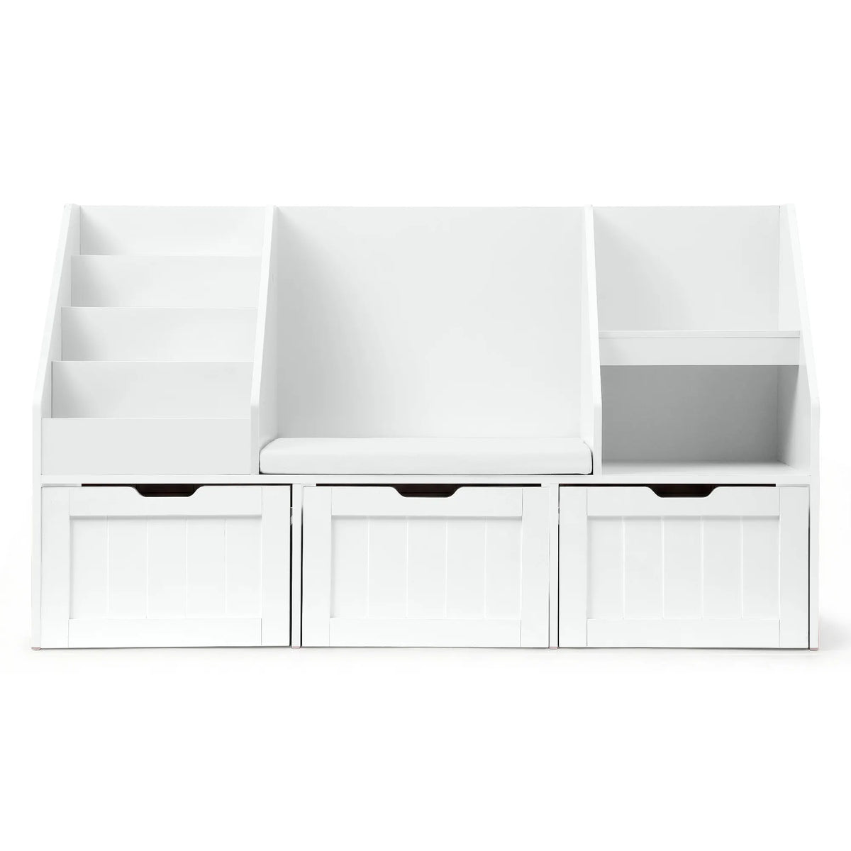 Keezi Kids Bookshelf Storage Organiser Toy Box Drawer Bench Seat Cabinet White - Image 4