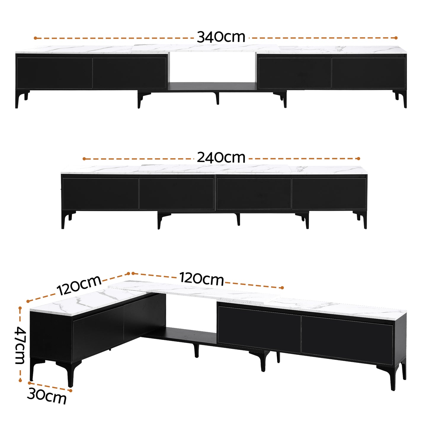 Artiss TV Cabinet Entertainment Unit Stand Extendable Black - Image 3