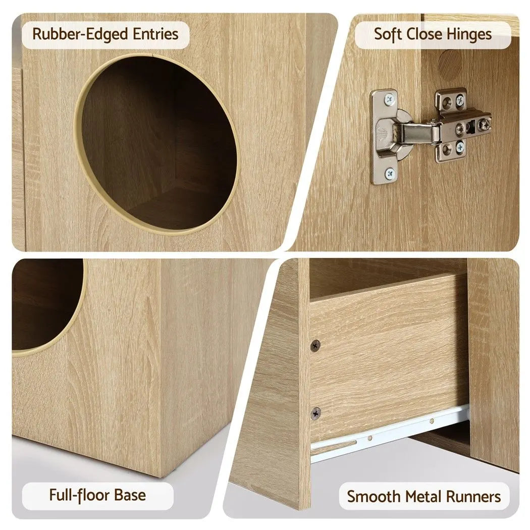 Artiss 185CM TV Unit with Cat House Storage Cabinet Pine - Image 9