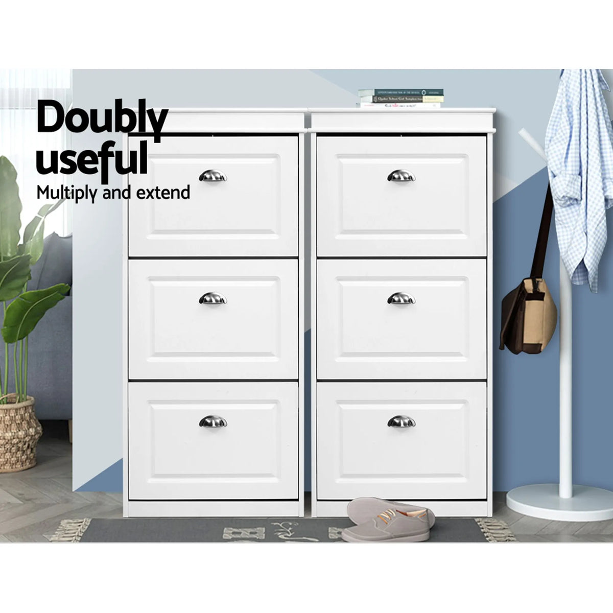 Artiss 2x Shoe Cabinet Storage Organiser 3 Flip Drawer White - Image 7