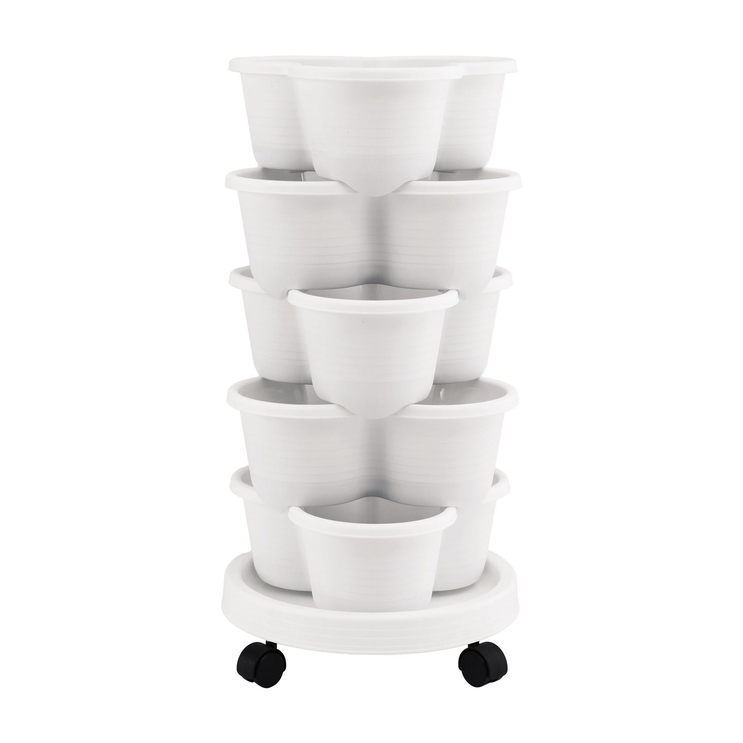 Green Fingers 5 Tier Vertical Garden Planter, Stackable Planters with Wheels, White, Garden Bed, Garden Tower Indoor Outdoor, Auto Drainage System, for Strawberries, Herbs, Flowers, Vegetables - Image 3