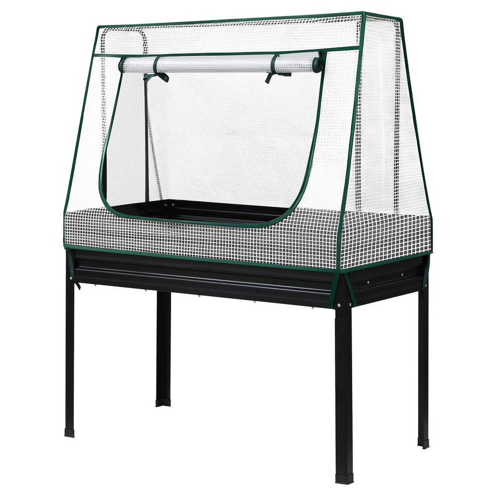 Green Fingers Elevated Metal Garden Bed Kit w Mini Greenhouse Cover 116x60cm Stand-Up Height Trellis - Image 3