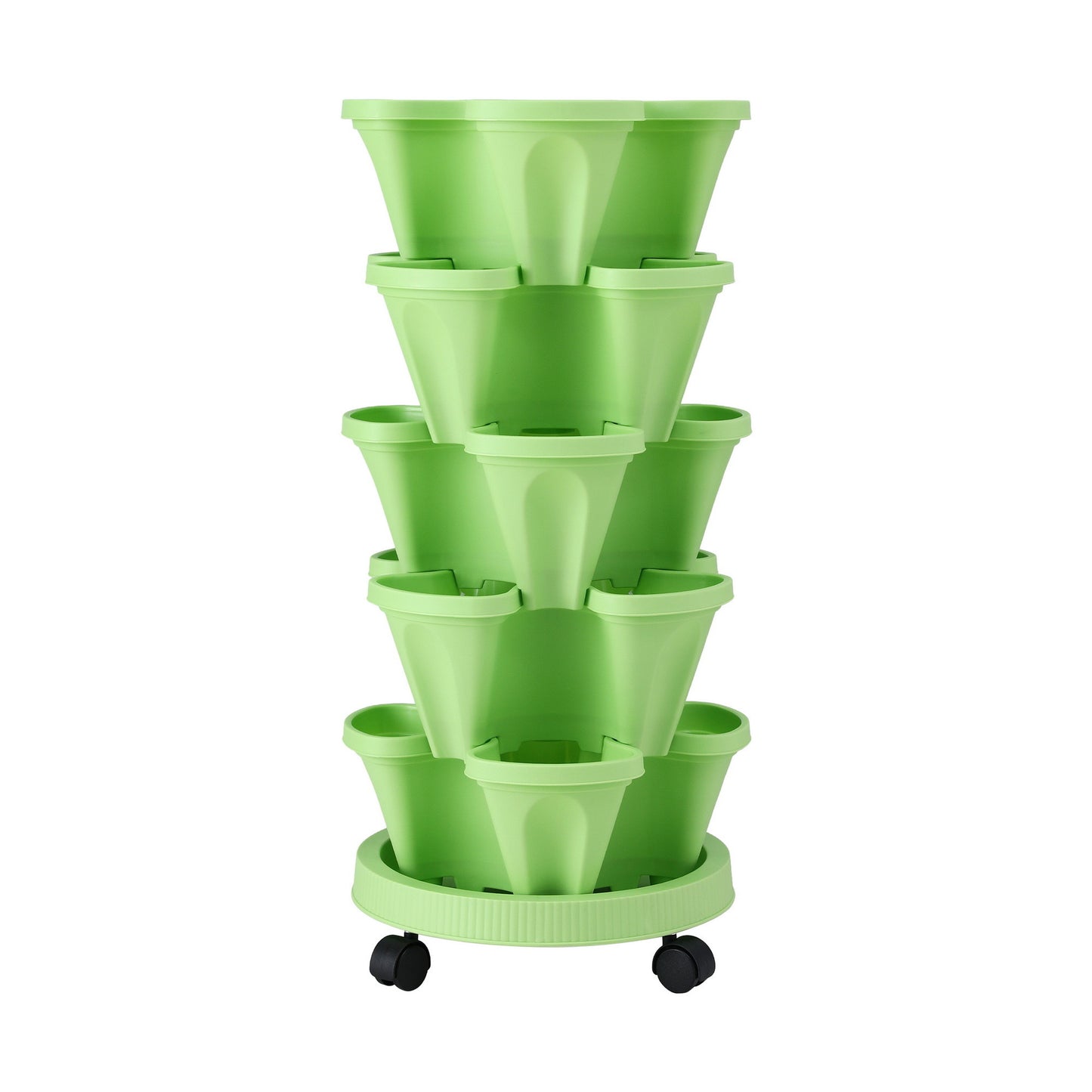 Green Fingers Garden Bed 5 Tier Vertical Garden Grey Strawberry Stackable Planters Herbs Light Green - Image 3