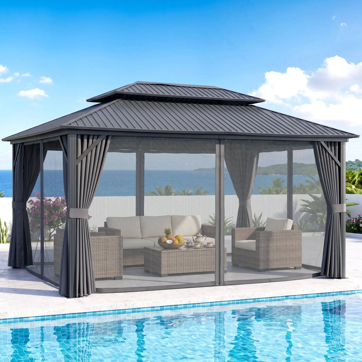 Instahut 3x4.25m Gazebo Hardtop Steel Roof Outdoor Pavilion - Image 9