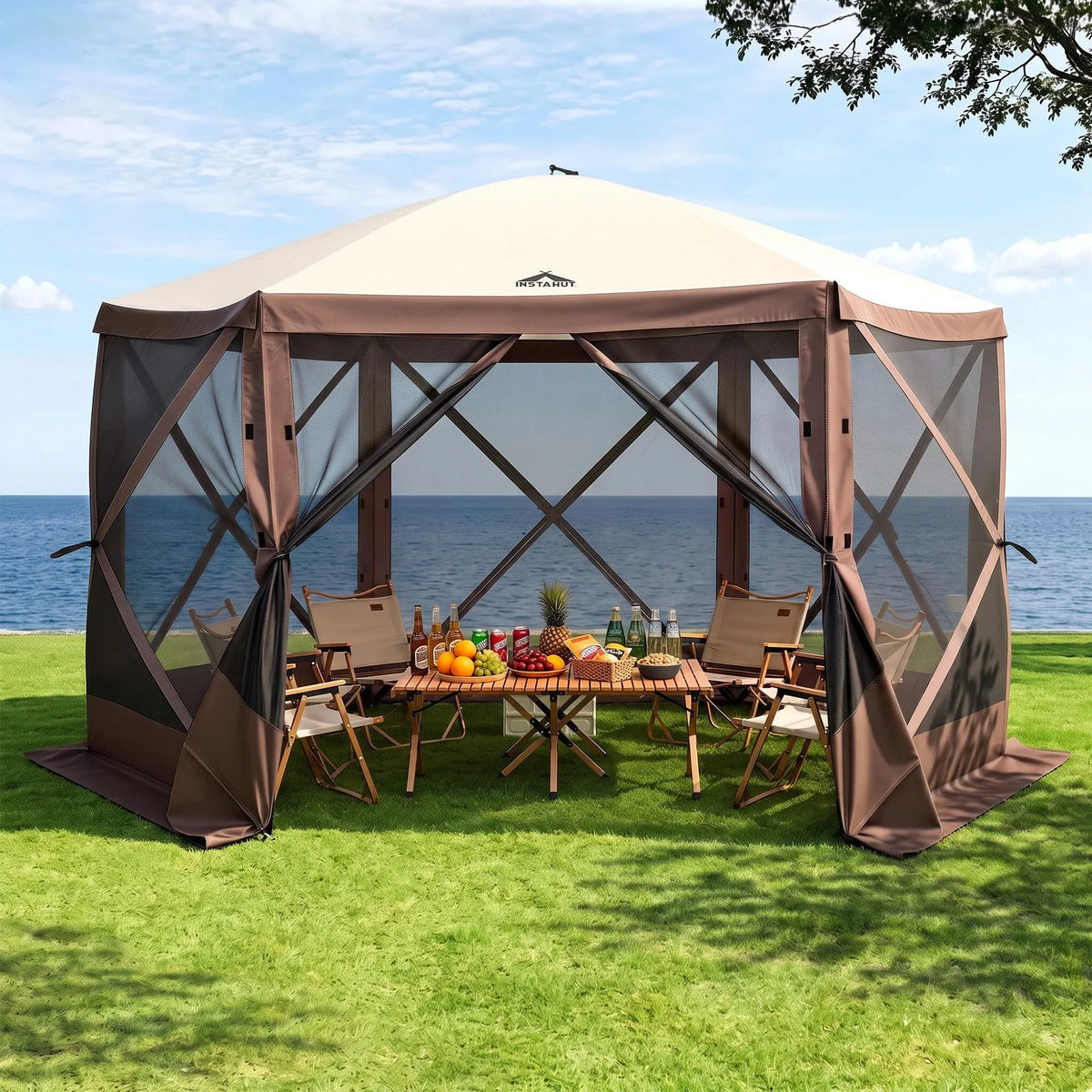 Instahut Gazebo Pop Up Tent 3.6x3.6m Outdoor Marquee Camping Screen w/Curtain Net - Image 9