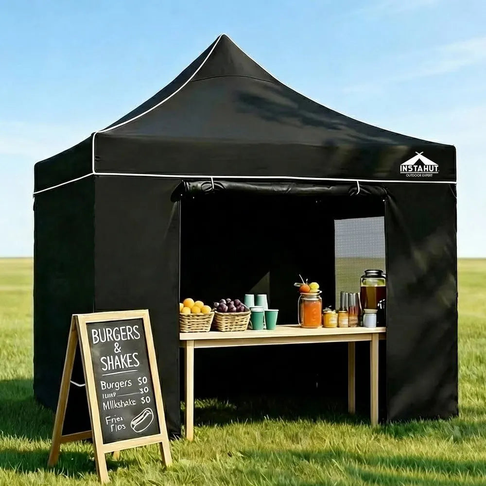 Instahut Gazebo 3x3 Pop Up Marquee Folding Tent Wedding Gazebos Camping Outdoor Shade Canopy Black - Image 9