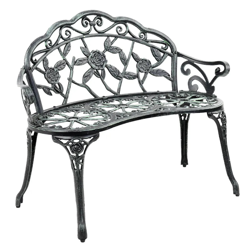 Gardeon Outdoor Garden Bench Seat 100cm Cast Aluminium Patio Chair Vintage Green - Image 8