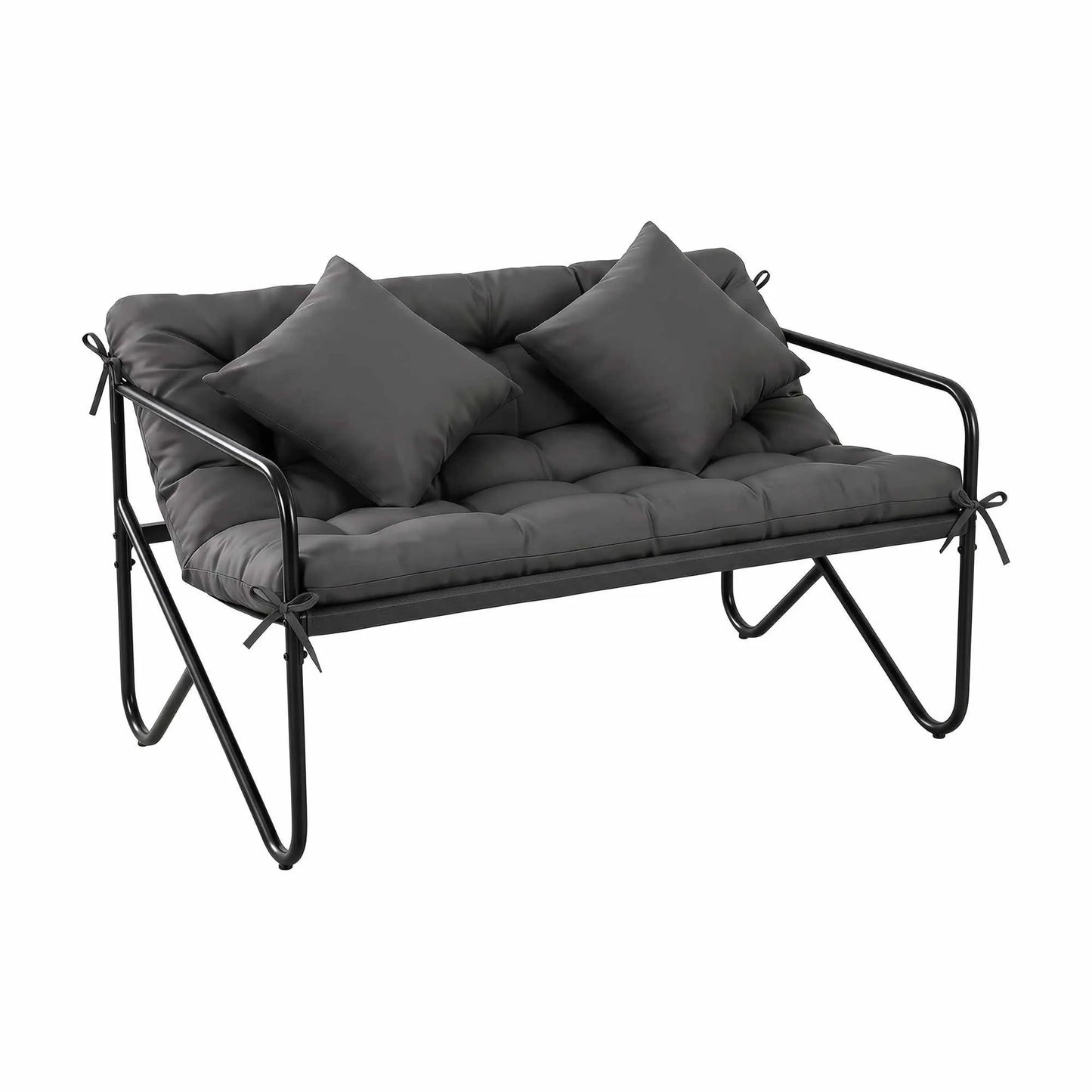 Gardeon Garden Bench 2 Seater Outdoor Bench Metal with Cushion 118cm Black - Image 8