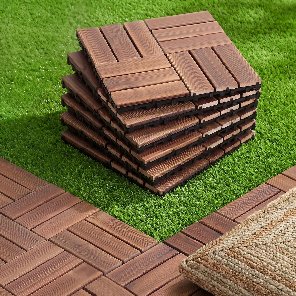Gardeon 27PCS Wood Deck Tiles 30x30cm Interlocking Floor Tiles Pine Brown - Image 9