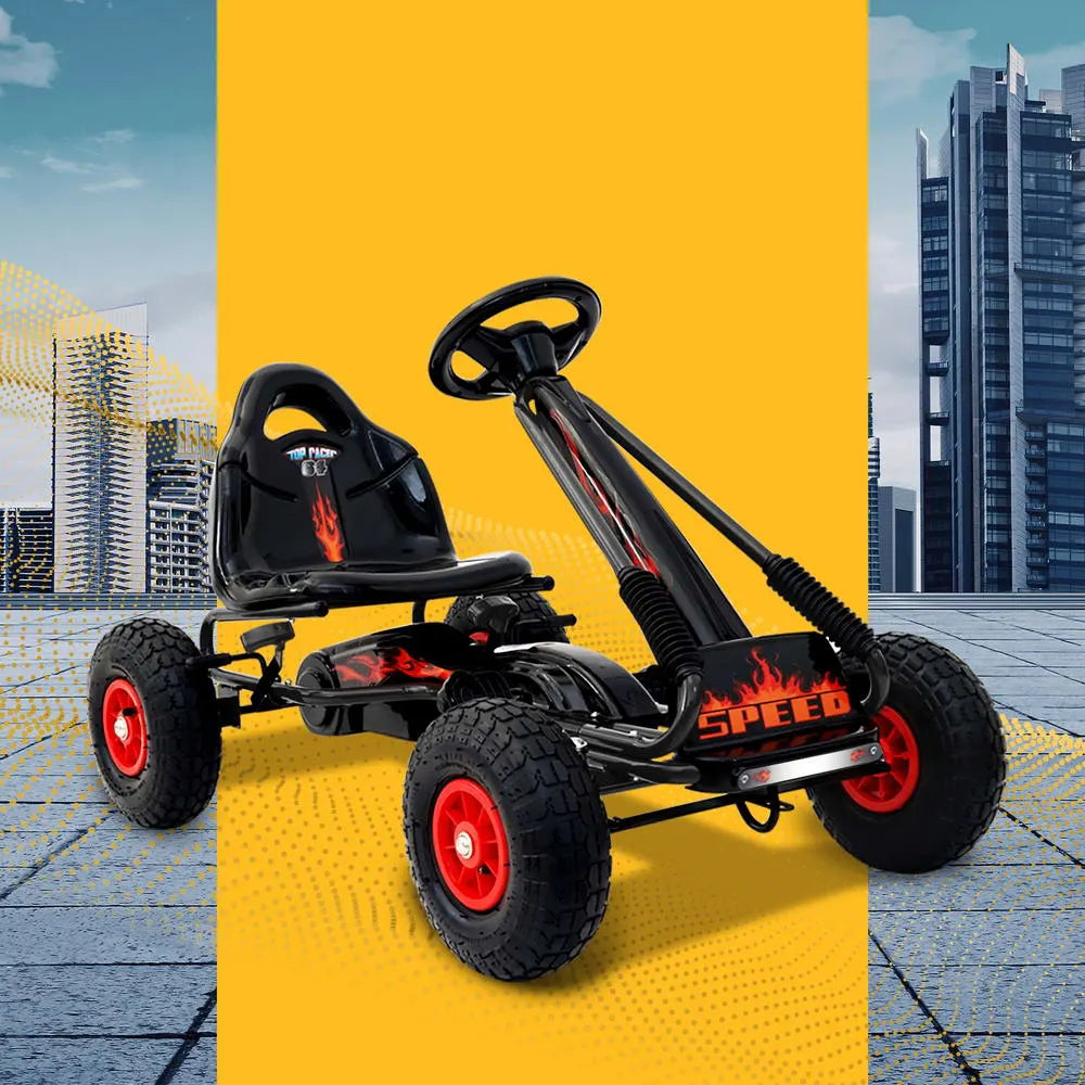 Rigo Kids Pedal Go Kart Ride On Toys Racing Car Rubber Tyre Black - Image 8