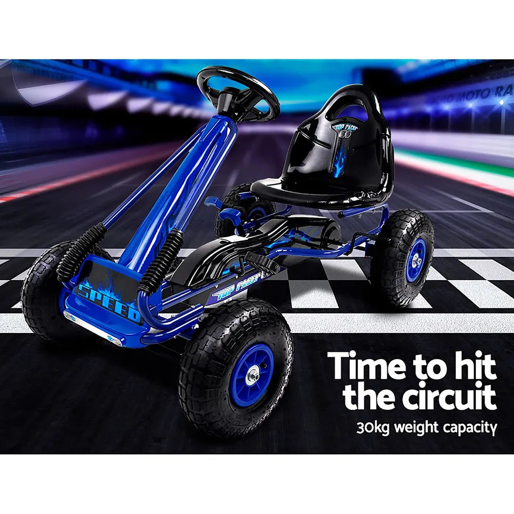 Rigo Kids Pedal Go Kart Ride On Toys Racing Car Rubber Tyre Blue - Image 6