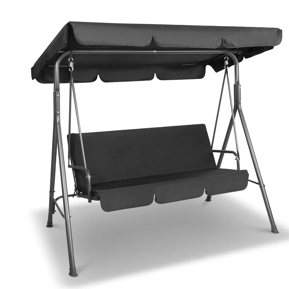 Gardeon Outdoor Swing Chair Garden Chair Bench Furniture Canopy 3 Seater Black - Image 8