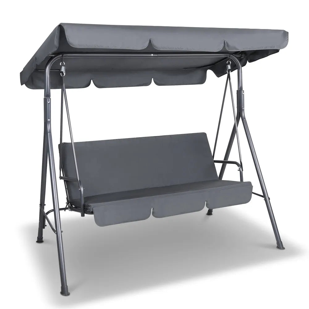 Gardeon Outdoor Swing Chair Garden Chair Bench Furniture Canopy 3 Seater Grey - Image 8