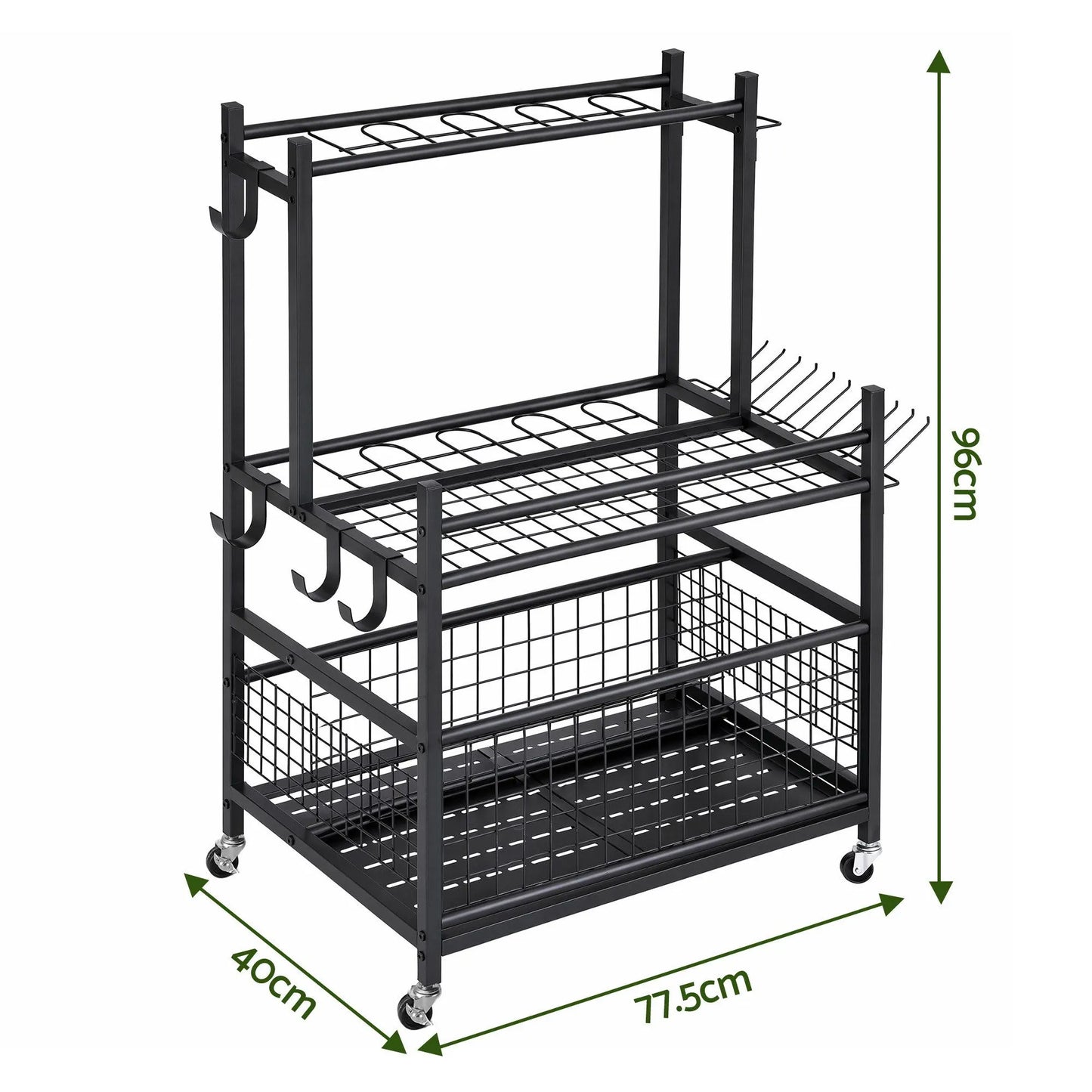 Gardeon Garden Tool Organizer Rack 16 Slots Rolling Garage Storage with Hooks - Image 9