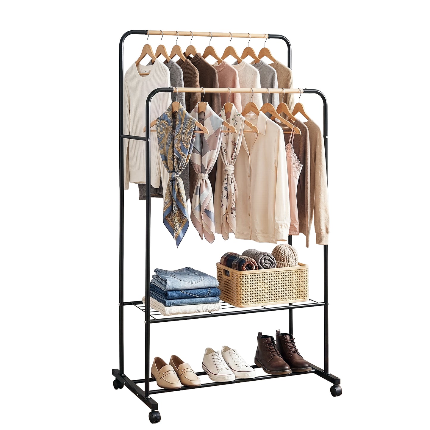Artiss Clothes Rack Double Rod Airer Rail Coat Stand Hanger Storage Shelf - Image 9