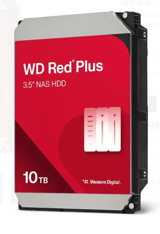 Western Digital WD Red Plus 10TB 3.5' NAS HDD SATA3 7200RPM 256MB Cache 24x7 180TBW ~8-bays NASwa...