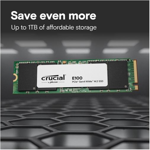 Crucial E100 2TB Gen4 NVMe SSD 5000/4500 MB/s R/W 100TBW 350K/460K IOPS 1M hrs MTTF M.2 2280 PCIe... - Image 3