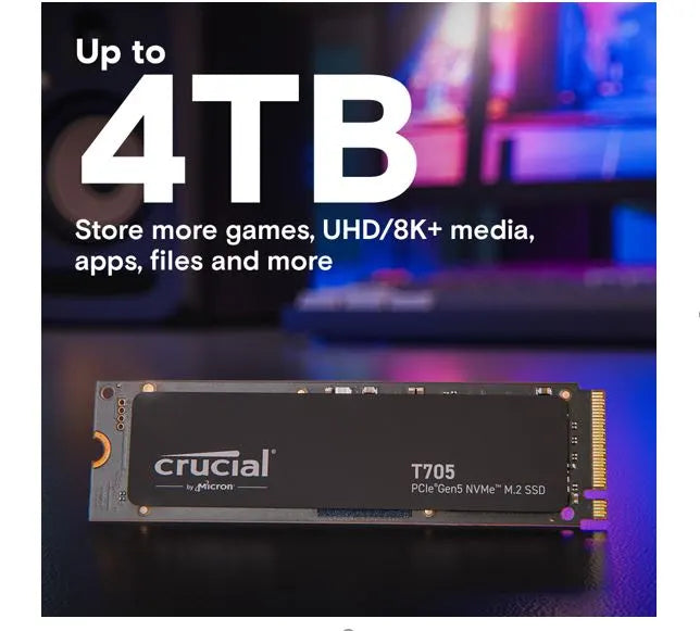 Crucial T705 4TB Gen5 NVMe SSD - 14100/12600 MB/s R/W 2400TBW 1500K IOPs 1.5M hrs MTTF DirectStor... - Image 4