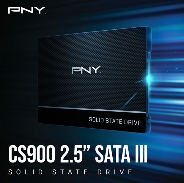 PNY CS900 500GB 2.5' SSD SATA3 515MB/s 490MB/s R/W 200TBW 99K/90K IOPS 2M hrs MTBF 3yrs wty