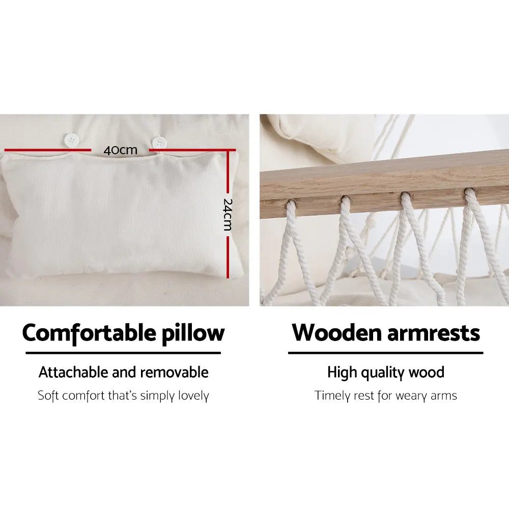 Gardeon Hammock Chair Hanging with Armrest Camping Hammocks Cream - Image 6