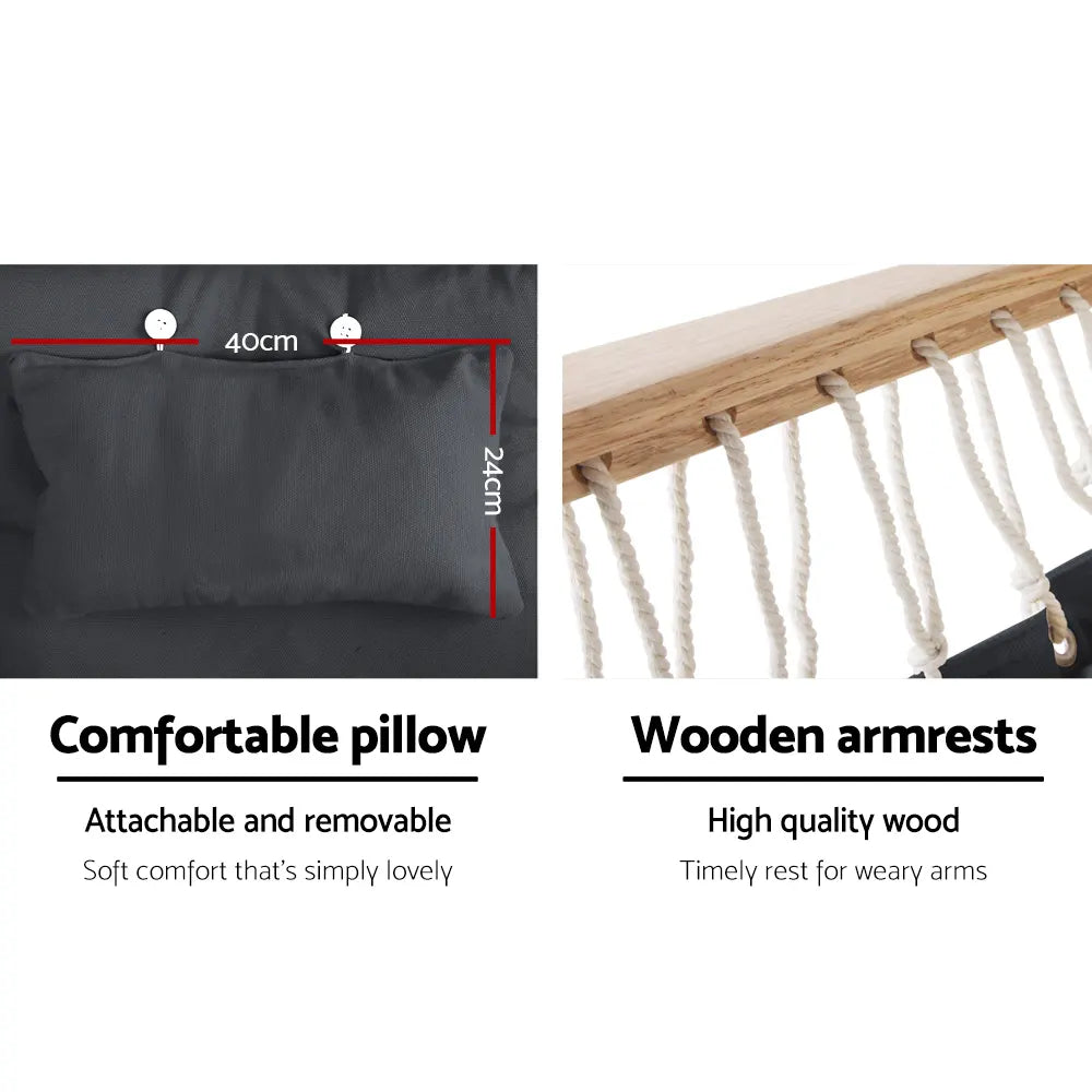 Gardeon Hammock Chair Hanging with Armrest Camping Hammocks Grey - Image 6