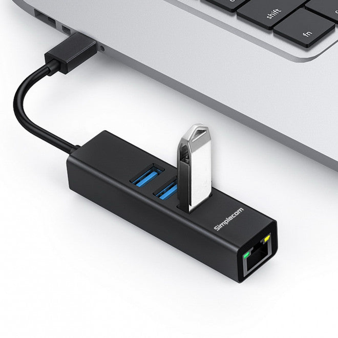 Simplecom CHN421 Black Aluminium USB-C to 3 Port USB HUB with Gigabit Ethernet Adapter - USB, Blu... - Image 4
