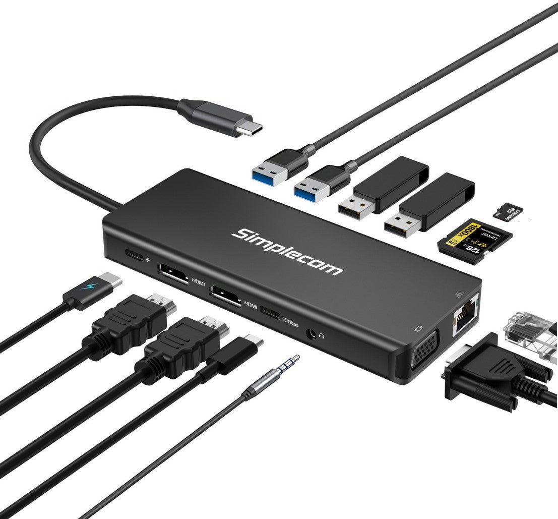 Simplecom CHN613 USB-C 13-in-1 Multiport Docking Station Dual HDMI + VGA Triple Display USB 3.2 G... - Image 2