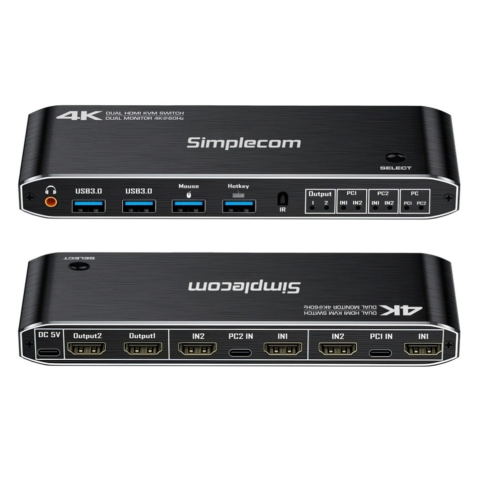 Simplecom KM430 Dual HDMI Monitor KVM Switch for 2 Computers with 4-Port USB Hub 4K@60Hz Keyboard... - Image 2