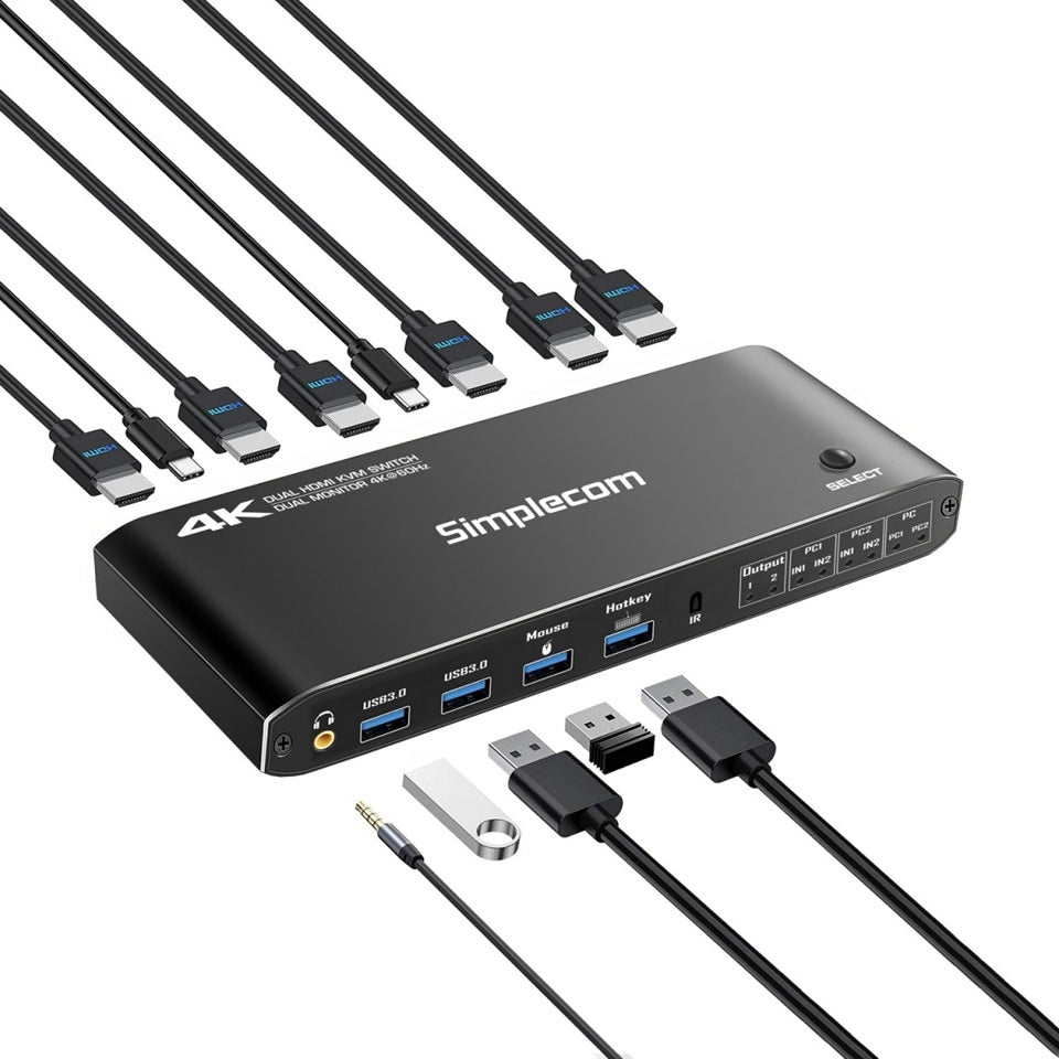 Simplecom KM430 Dual HDMI Monitor KVM Switch for 2 Computers with 4-Port USB Hub 4K@60Hz Keyboard... - Image 3