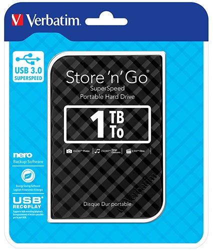 Verbatim 1TB 2.5' USB 3.0 Black Store'n'Go HDD Grid Design, Ultra Portable, High Speed Capacity....