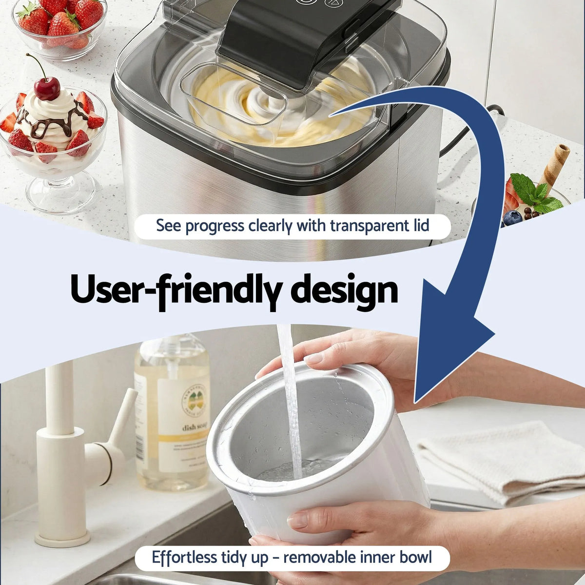 Devanti Ice Cream Maker Slushie Machine 2L Homemade Gelato Sorbet Sliver - Image 8