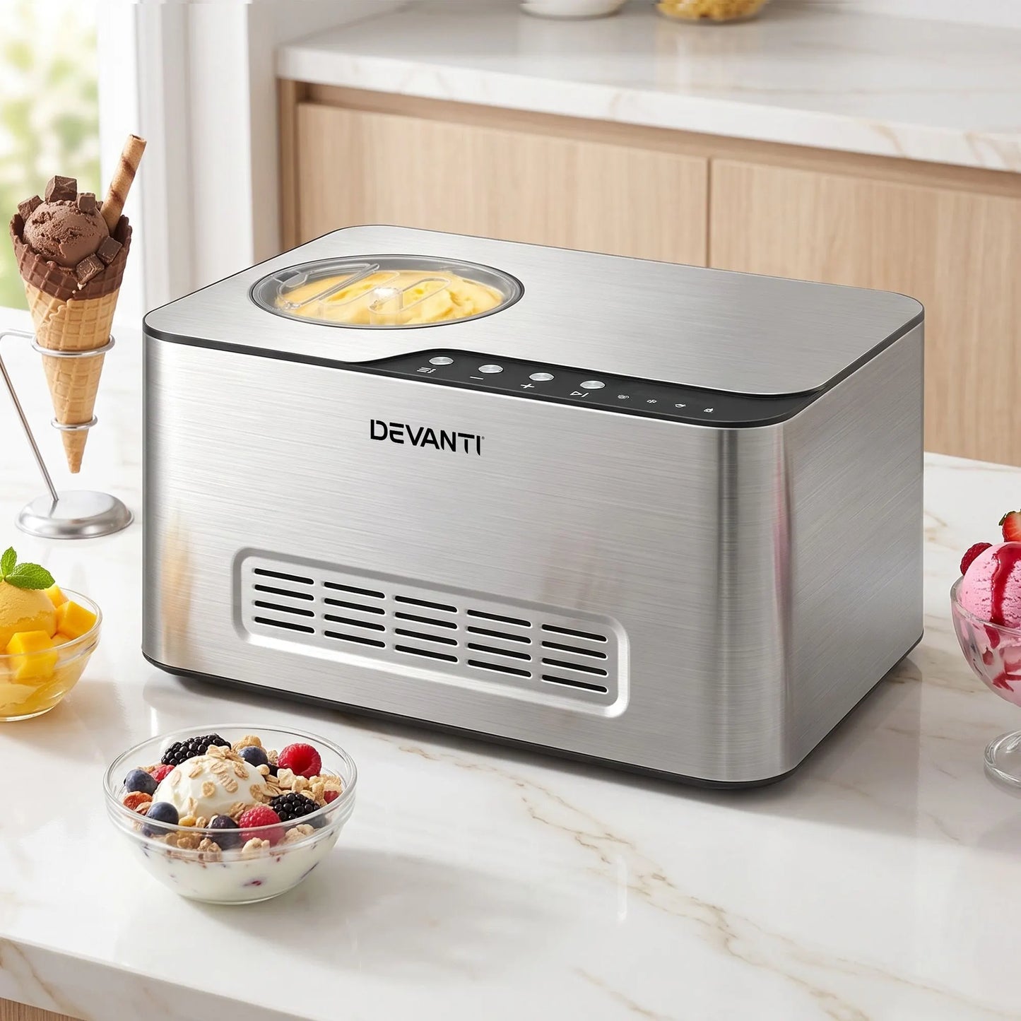 Devanti 2L 2-in-1 Ice Cream & Yogurt Maker Machine No Pre-Freezing Homemade Gelato Sorbet - Image 9