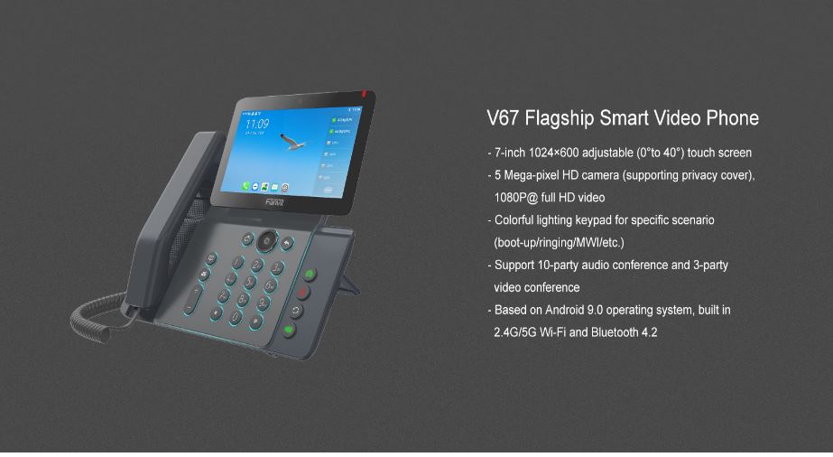 Fanvil V67 Enterprise IP Phone, 7' Touch Screen, 5mp Camera, Andriod 9.0, Built in Wifi, BT, Wall... - Image 4