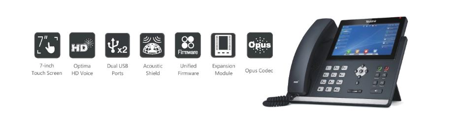 Yealink T48U 16 Line IP phone, 7' 800x480 pixel colour touch screen, Optima HD voice, Dual Gigabit Ports, 1 USB port for BT40/WF40/Recording, (T48S)