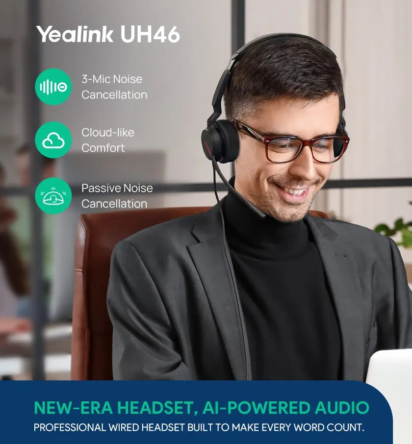 Yealink UH46 Dual Teams USB-C/A Microsoft Certified Teams USB Wired Headset 3-Noise-Canceling Mi... - Image 3