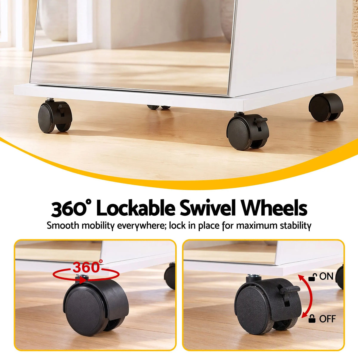 Artiss Jewelry Cabinet Frameless Full Length Mirror with Wheels, White - Image 9