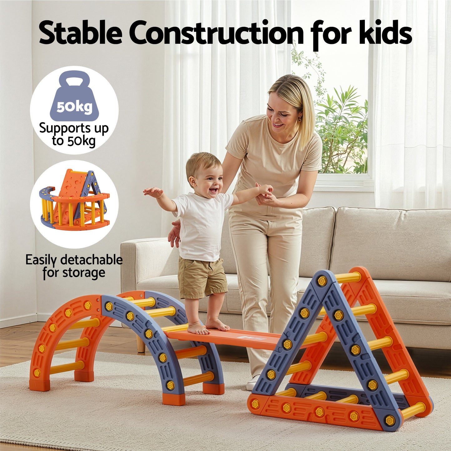 Keezi Kids Climbing Frame Set With Slide Indoor Outdoor Toddler Toys Pikler Triangle Climber With Arch - Image 8