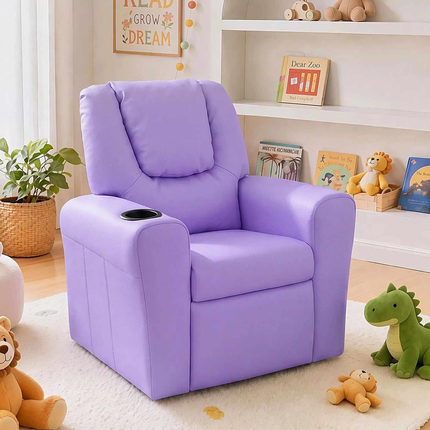 Keezi Kids Recliner Chair PU Leather Sofa Lounge Couch Children Armchair Purple - Image 9