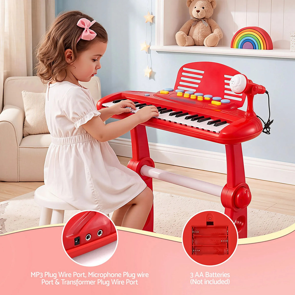 Keezi Kids Piano Keyboard 37 Keys Electronic Musical Instrument Set w/ Stool Microphone - Image 9