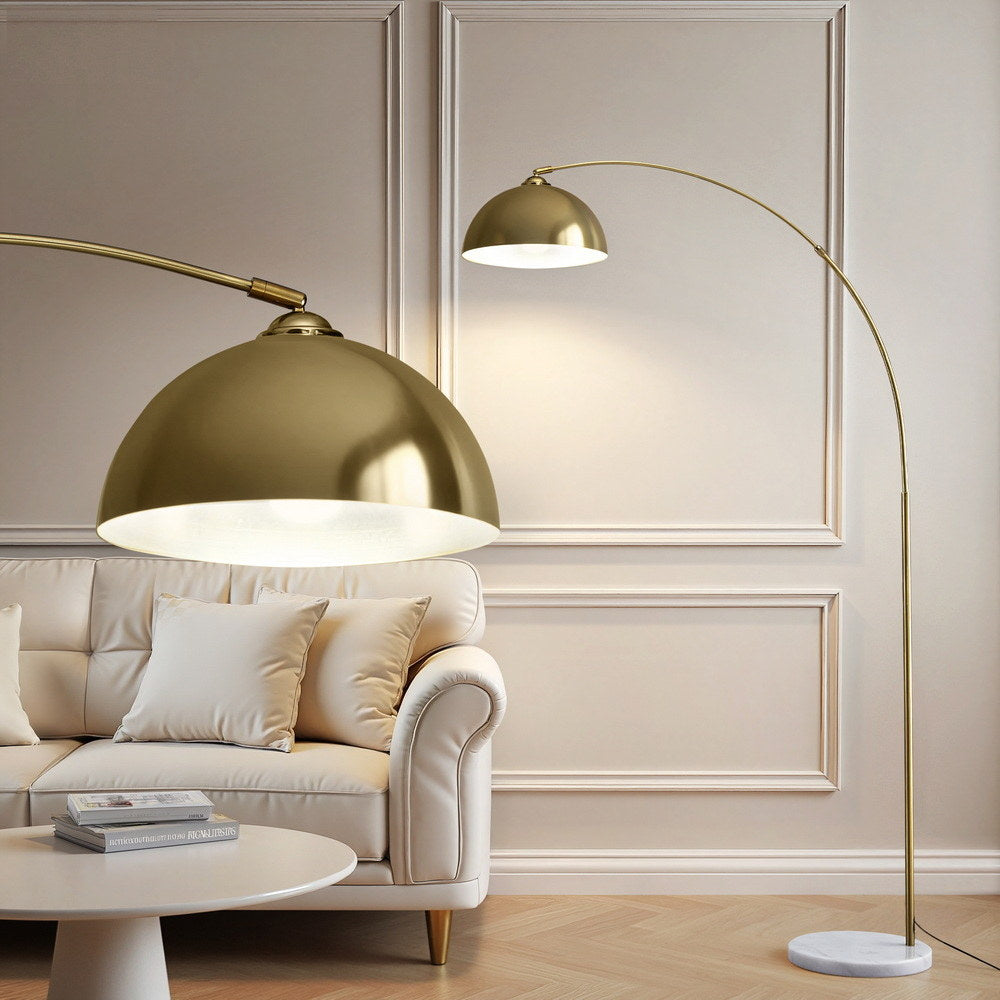 Artiss Modern Arched Floor Lamp Gold Brass Standing Heavy-Duty Marble Base for Living Room Bedroom - Image 7