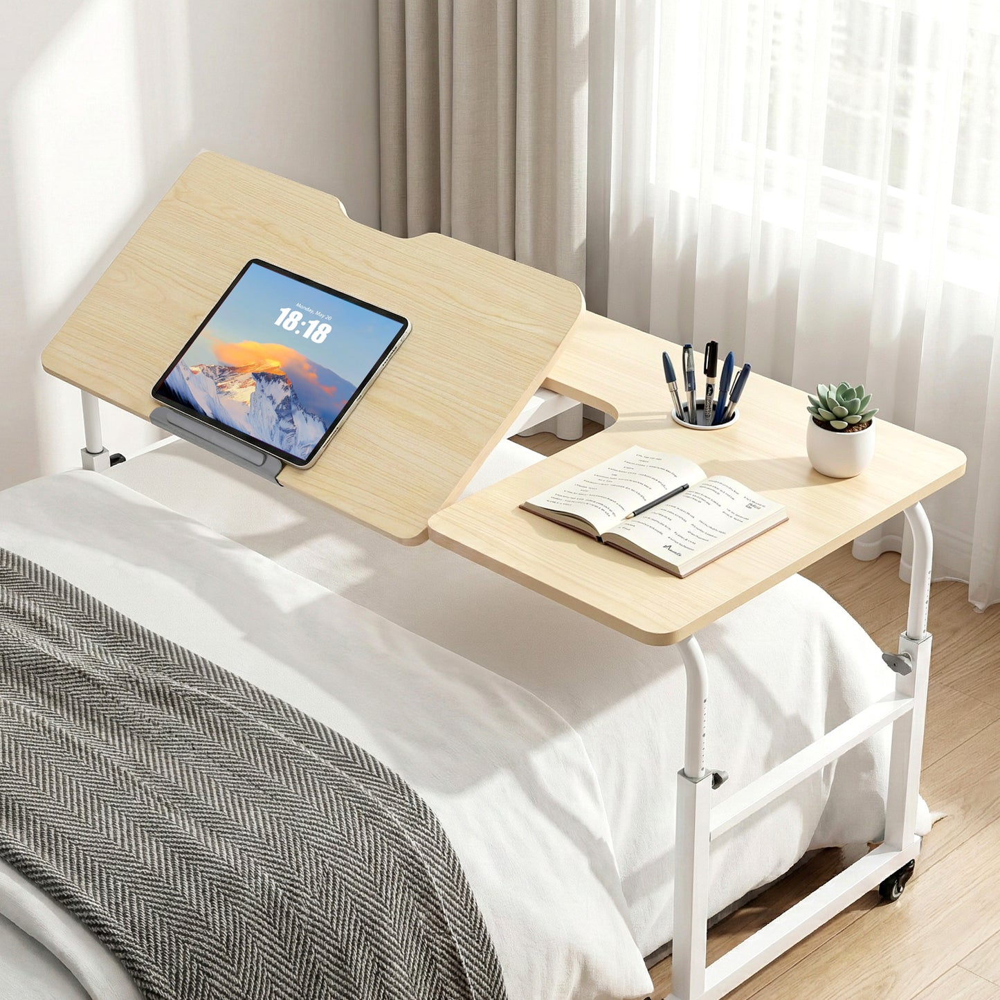 Artiss Mobile Laptop Desk Overbed Table Adjustable Computer Stand Bedside Cart - Image 9