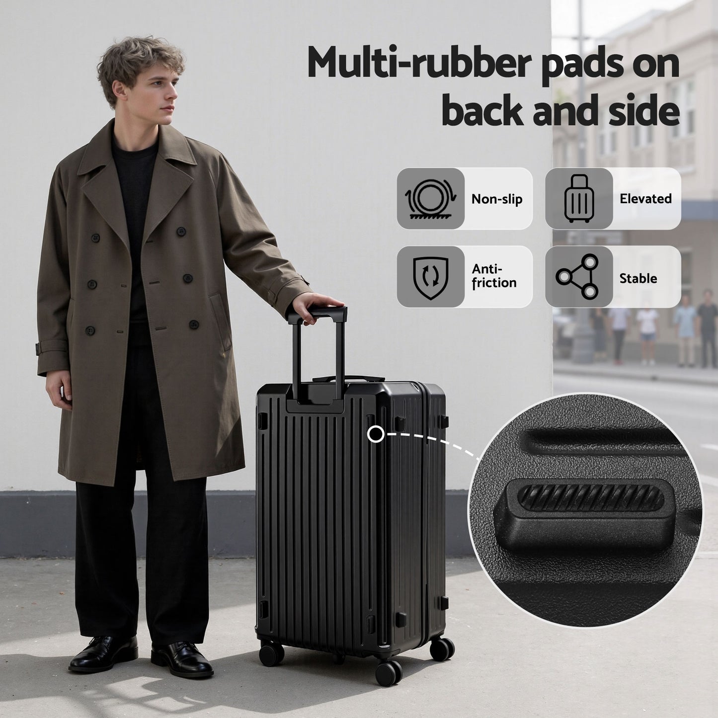 Wanderlite 4pcs Trunk Luggage Suitcase Set Travel Carry On TSA Lock Black - Image 9
