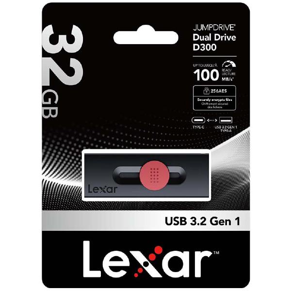 Lexar JumpDrive D300 OTG USB 3.1 USB Type-C and USB Type-A 32GB , 5 year Warranty. - USB Pocket...