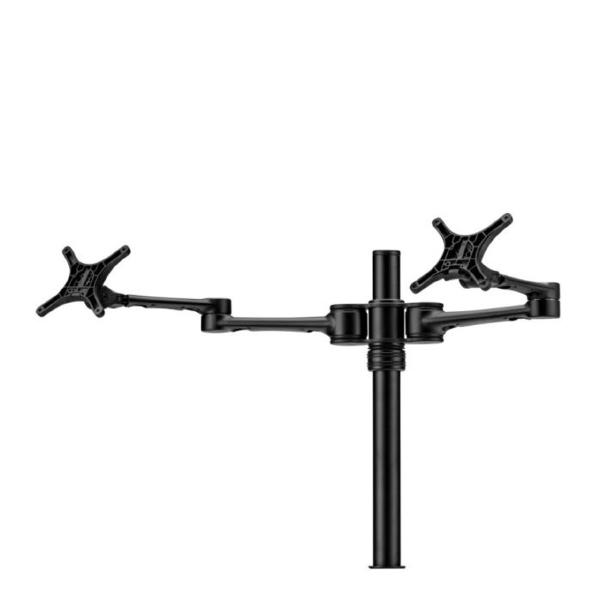 Atdec Dual Monitor Swing Arms Mount on Post. Up to 32", Max load: 8kg (flat), 5.5kg (curved), Bolt-Through and F-Clamp, VESA up to 100x100. Black.