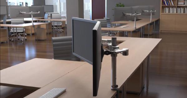 Atdec Dual Monitor Swing Arms Mount on Post. Up to 32", Max load: 8kg (flat), 5.5kg (curved), Bolt-Through and F-Clamp, VESA up to 100x100. White.